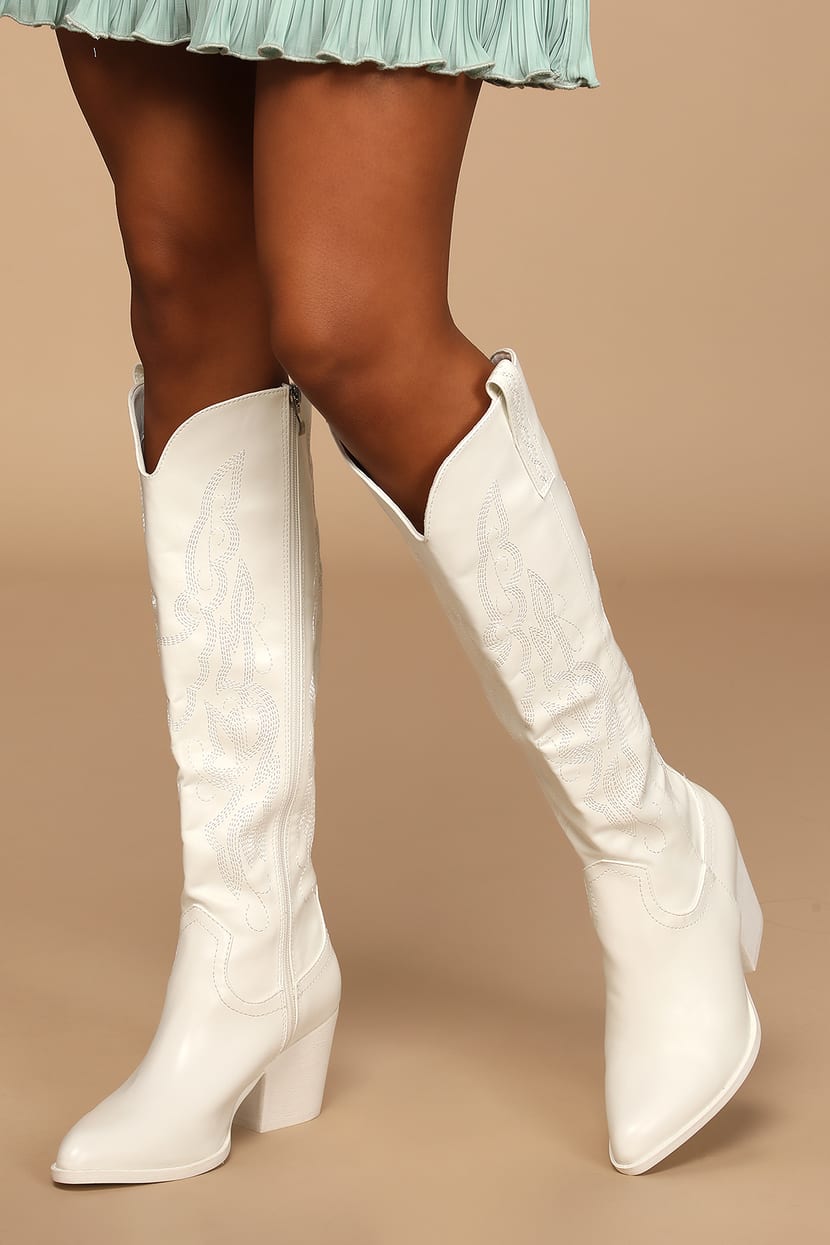 White Boots - Knee High Boots - Pointed-Toe Boots - Heeled Boots - Lulus