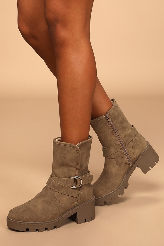 taupe suede mid calf boots