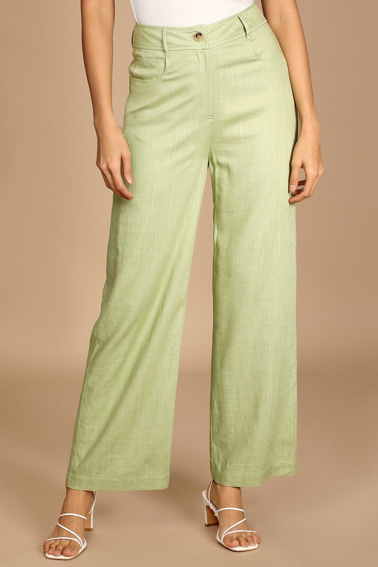 Light Green Pants - High-Waisted Pants - Wide-Leg Pants - Lulus