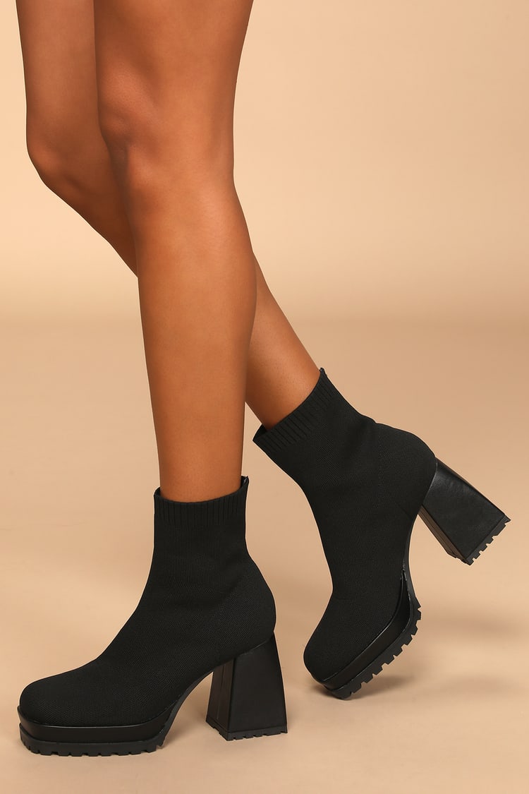 Black Boots - Knit Boots - Platform Boots - Sock Booties - Lulus