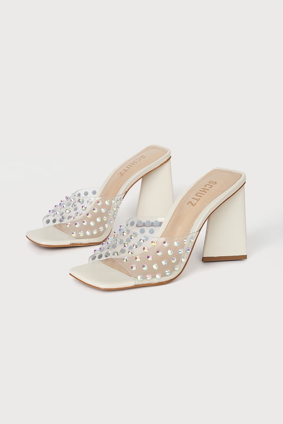 Clear block best sale heels with rhinestones