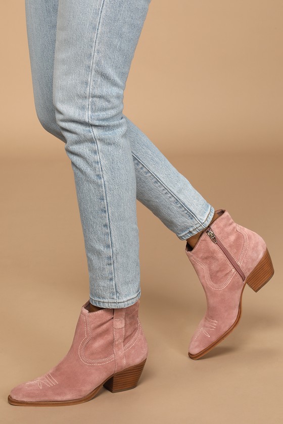 Dolce Vita Silma Rose - Ankle Booties - Suede Western Boots - Lulus