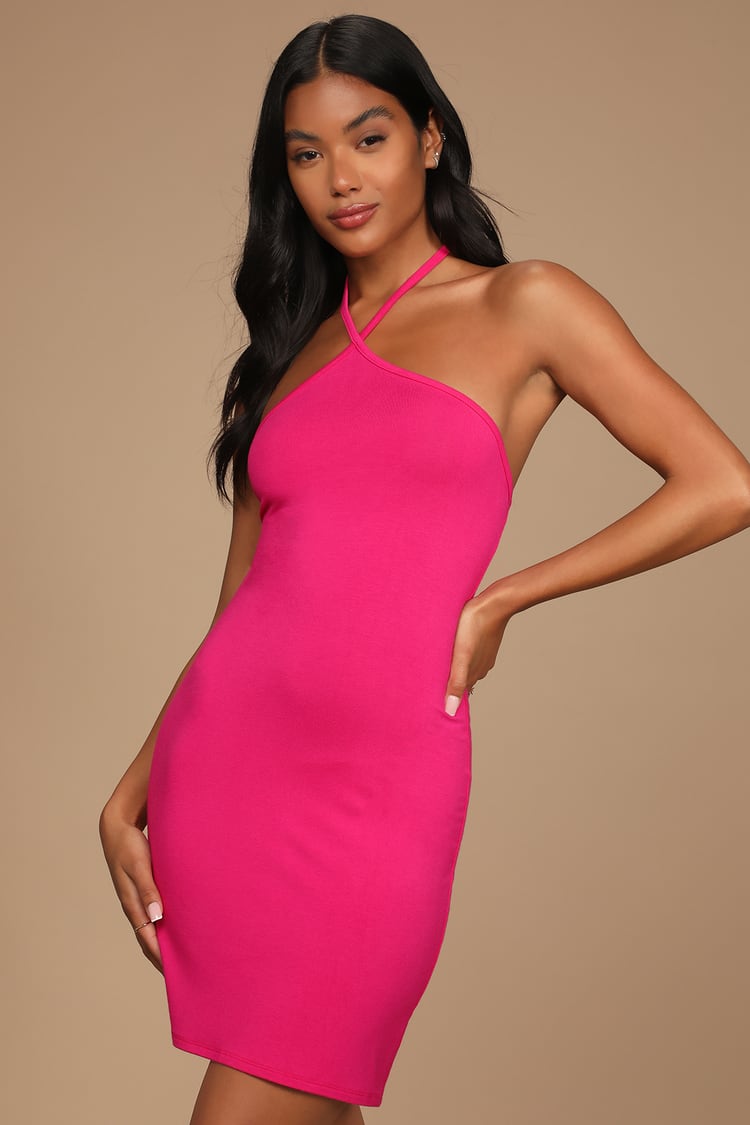 Magenta Bodycon Dress - Bodycon Mini Dress - Pink Halter Dress - Lulus
