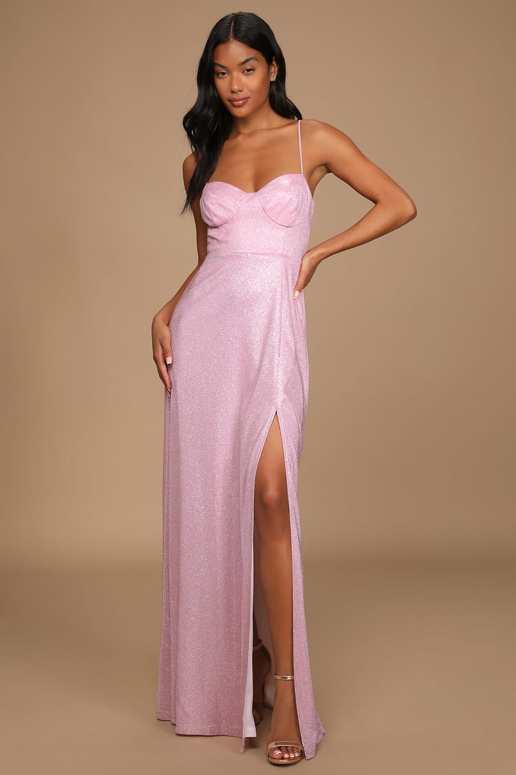 Pink Maxi Dress - Glitter Maxi Gown - Bustier Maxi Dress - Lulus