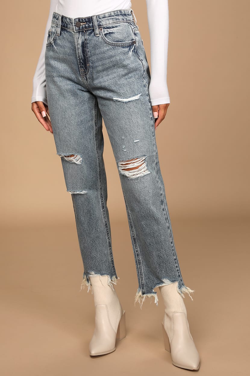 Medium Wash Jeans - Ripped Denim Jeans - Boyfriend Jeans - Lulus