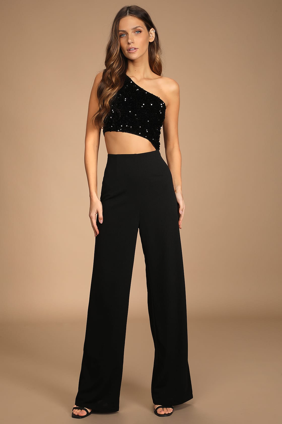 Black Jumpsuit - One-Shoulder Jumpsuit - Sequin Jumpsuit - Lulus