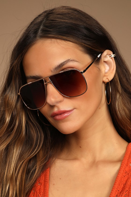 Brown Sunglasses - Aviator Sunglasses - Rope Chain Sunglasses - Lulus