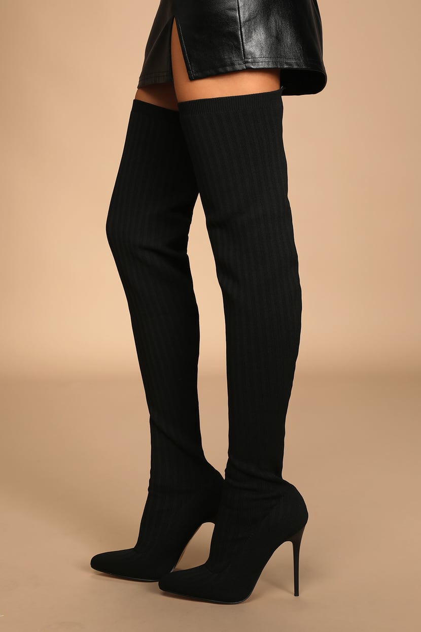Black Sock Boots - Black OTK Boots - Knit Boots - Tall Boots - Lulus