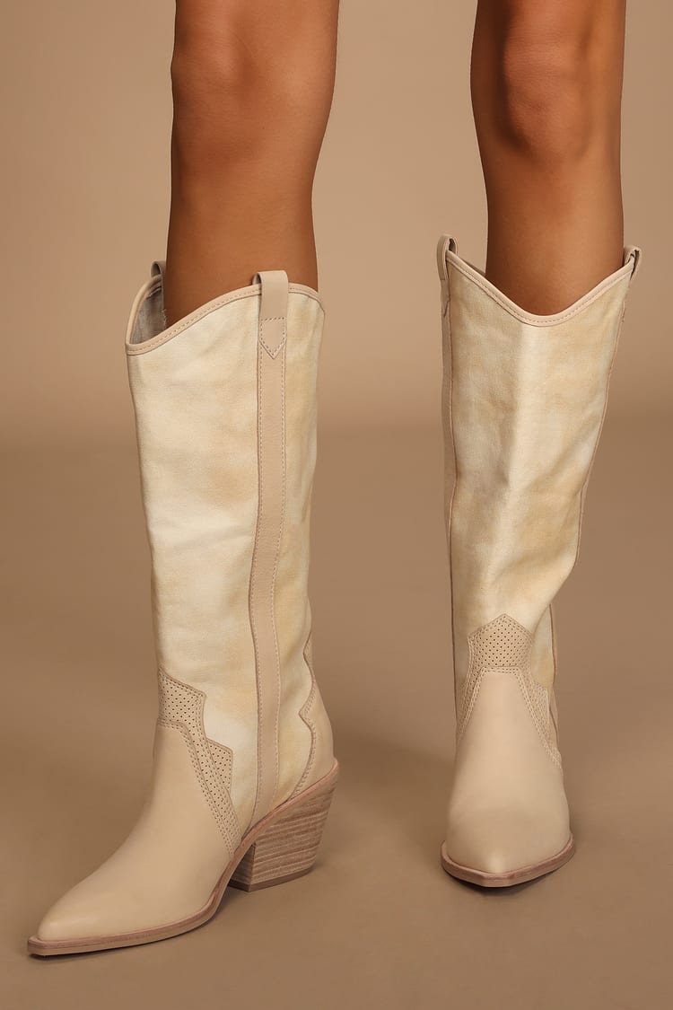 Dolce Vita Navene Vanilla - Leather Boots - Pointed-Toe Boots - Lulus