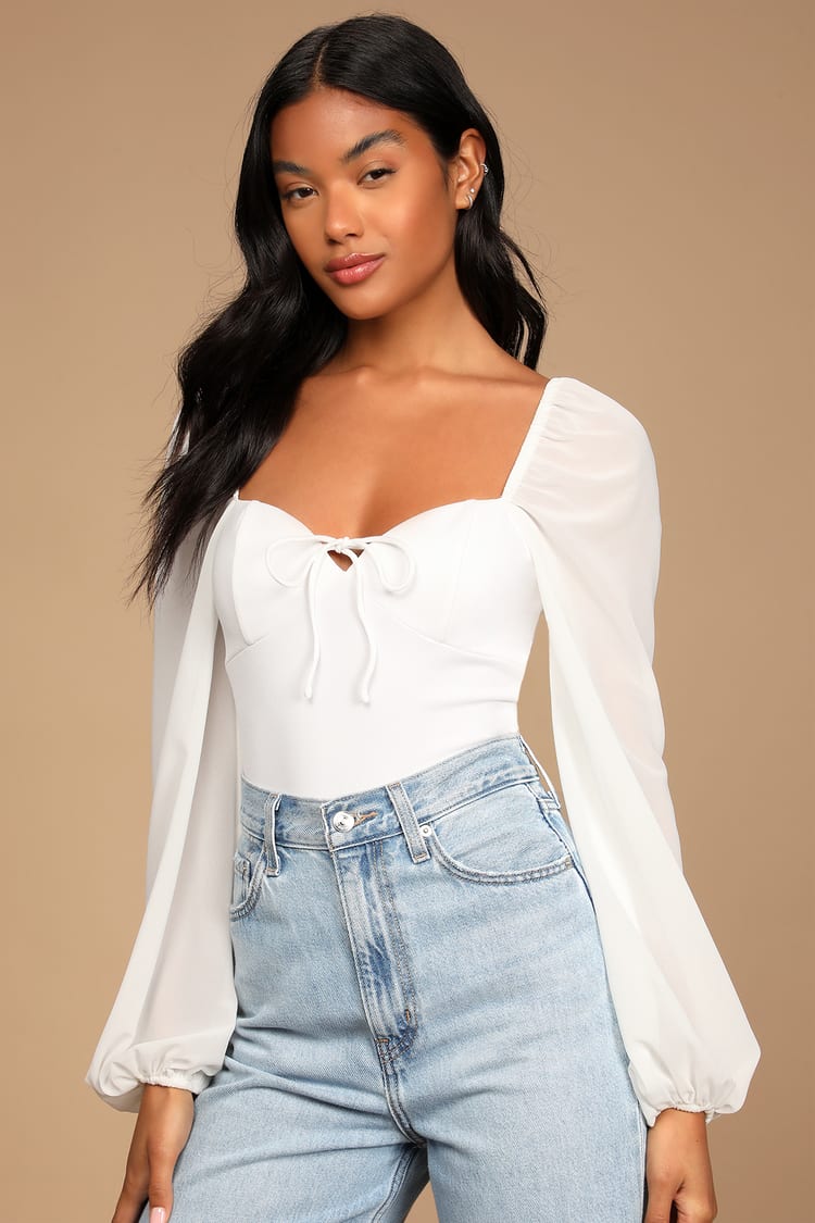 White Lace-Up Bodysuit - Lace-Up Back Top - Women's Tops - Lulus