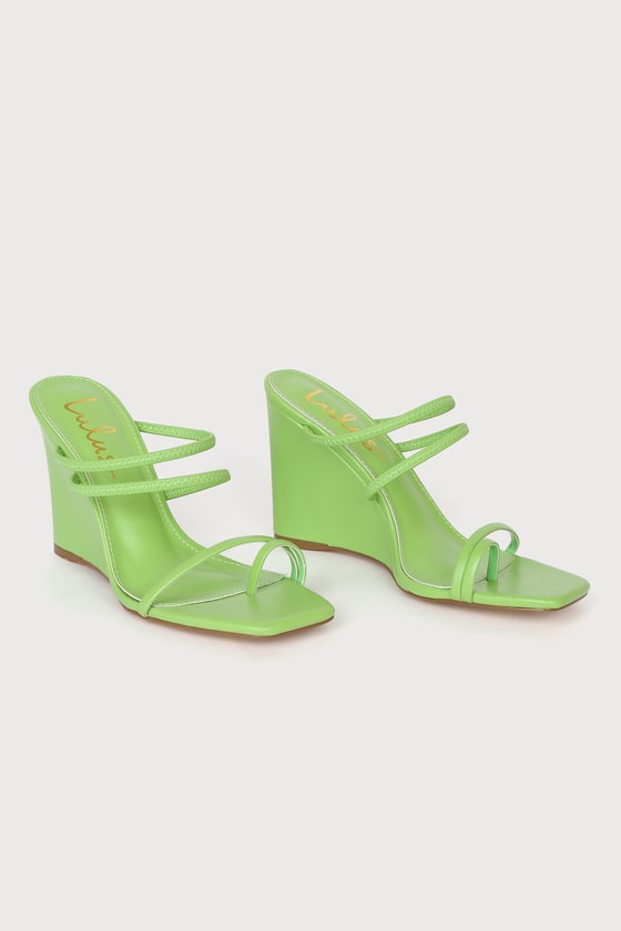 Saynora Green Strappy High Heel Wedge Sandals