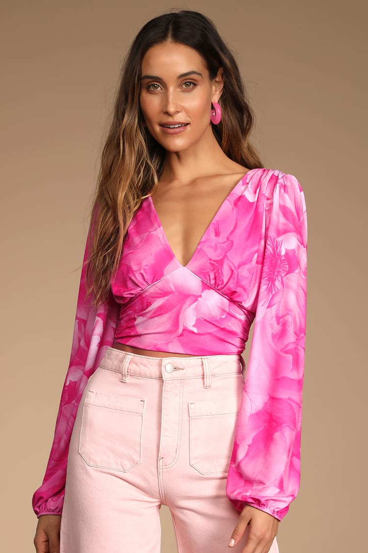 Pink Floral Top - Backless Long Sleeve Top - Women's Tops - Lulus