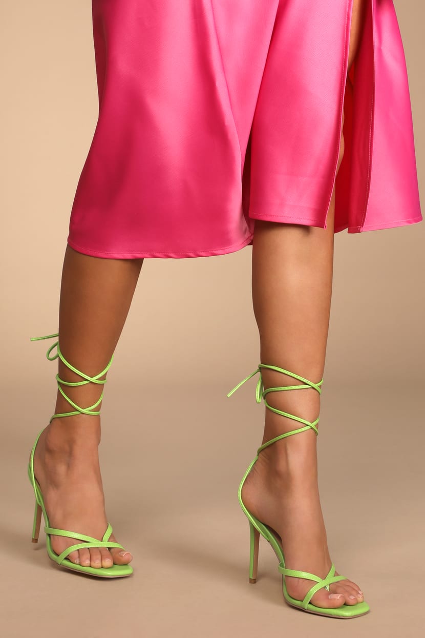 Lime Green Heel Sandals - Square Toe Heels - Lace-Up High Heels - Lulus