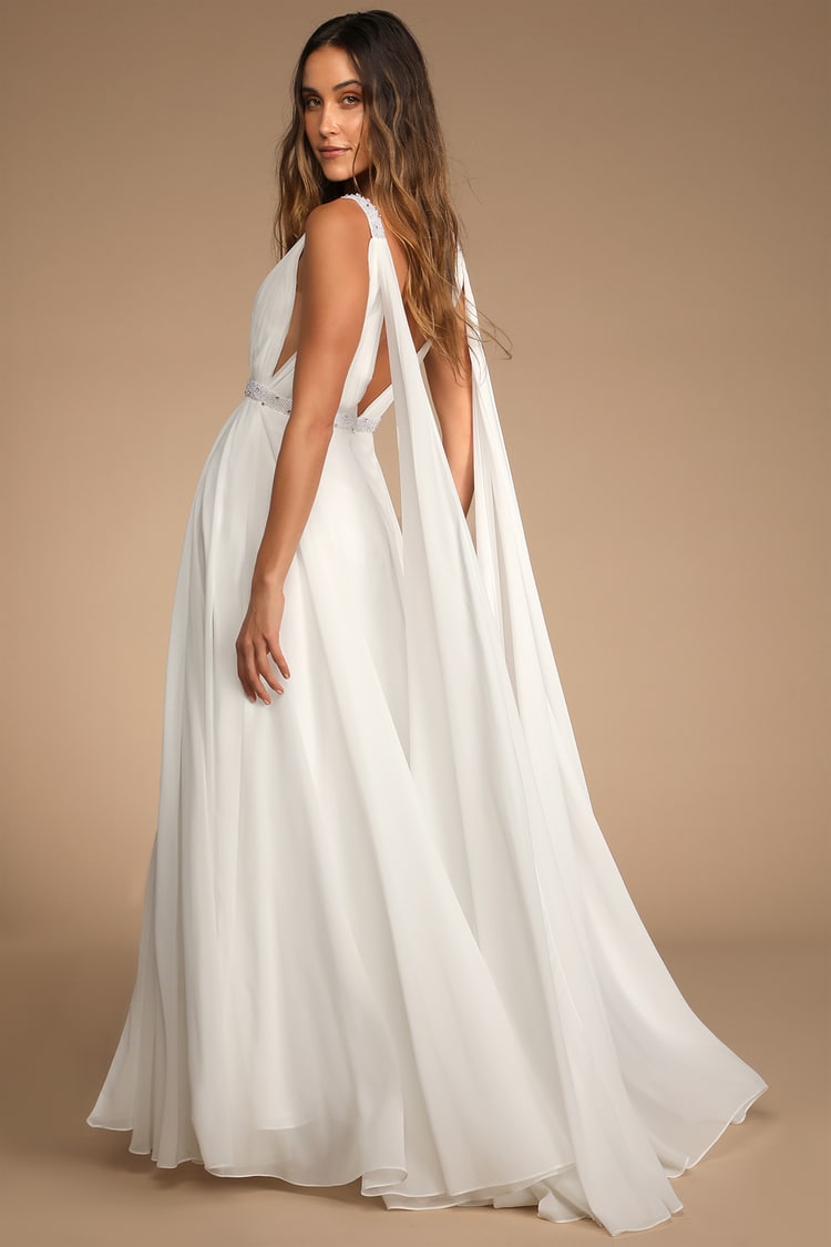 White Maxi Dress - Beaded Chiffon Dress - Sleeveless Bridal Dress - Lulus