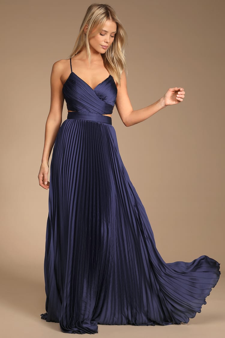 Navy Blue Maxi Dress - Pleated Maxi Dress - Cutout Dress - Lulus