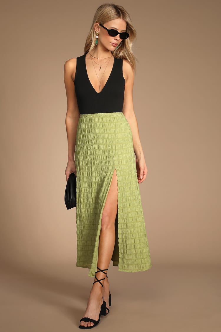 Green Midi Skirt - Crinkle Midi Skirt - High-Waisted Skirt - Lulus