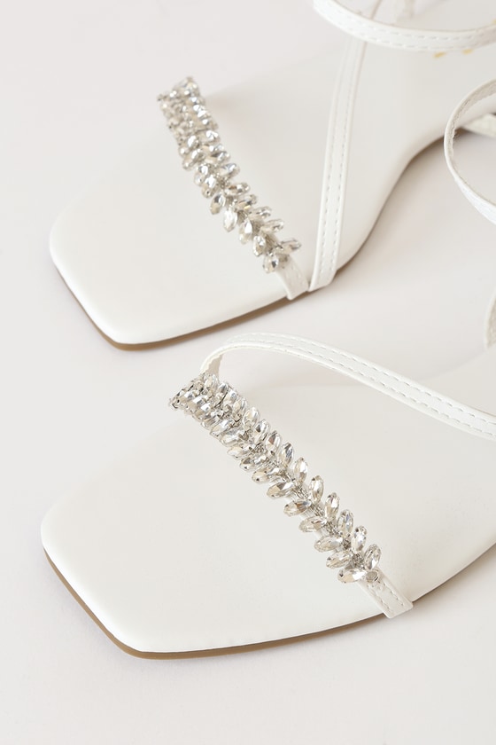 White flat sale sandals with rhinestones