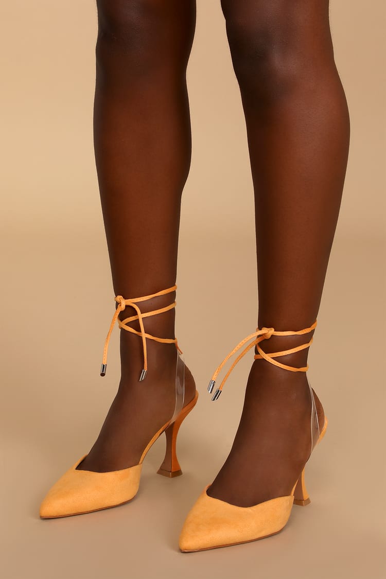 Orange Suede Heels - Lace-Up Suede Heels - Pyramid Heels - Lulus