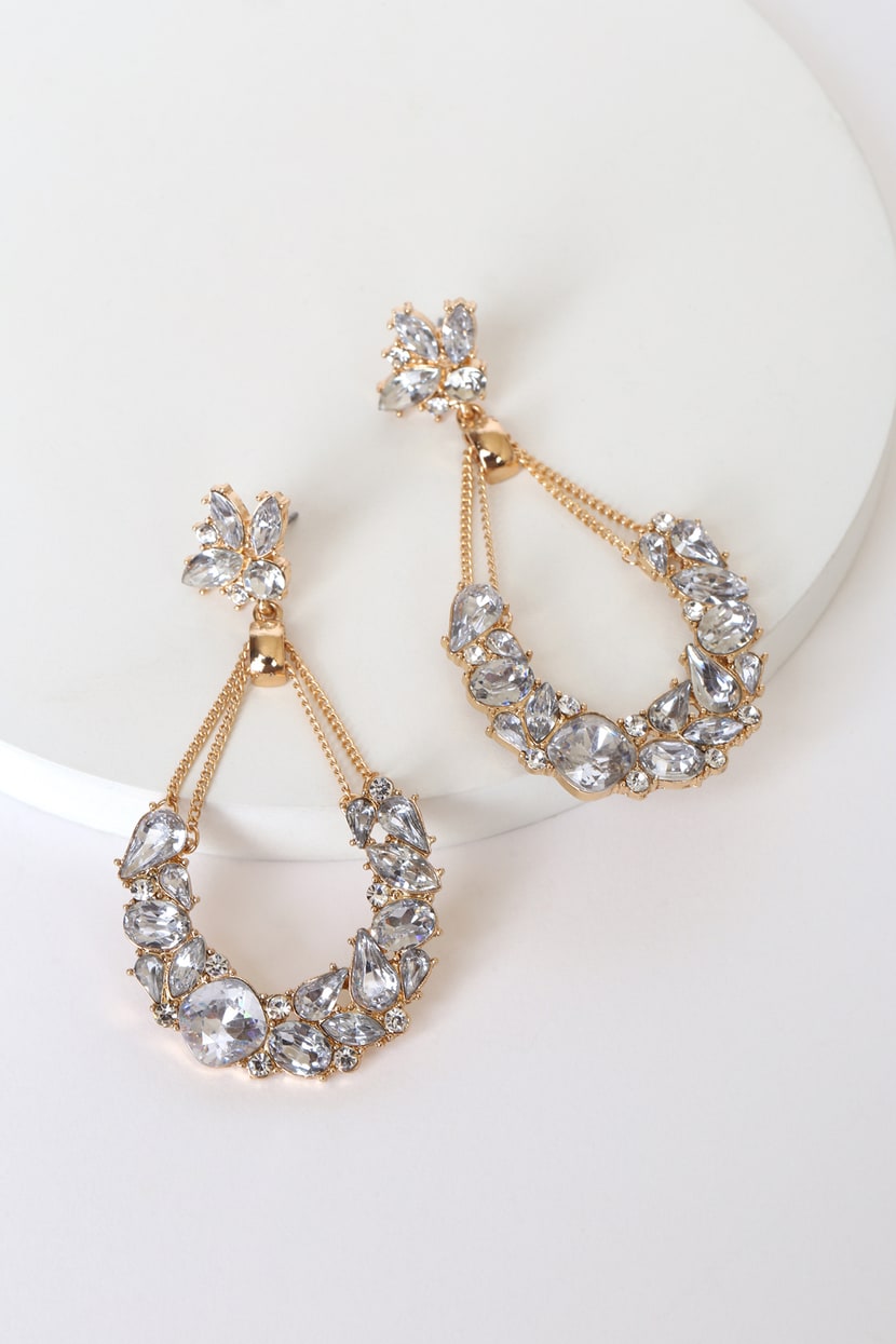 Gold Rhinestone Earrings - Chandelier Earrings - Glam Earrings - Lulus