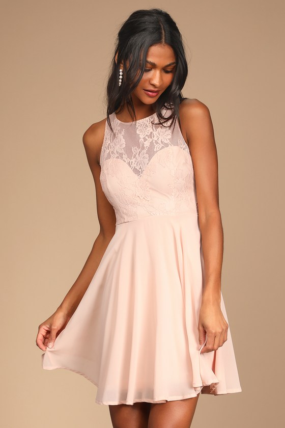 Lulu's In This Moment Blush Pink Lace Sleeveless Skater Dress NWT M  iuu.org.tr