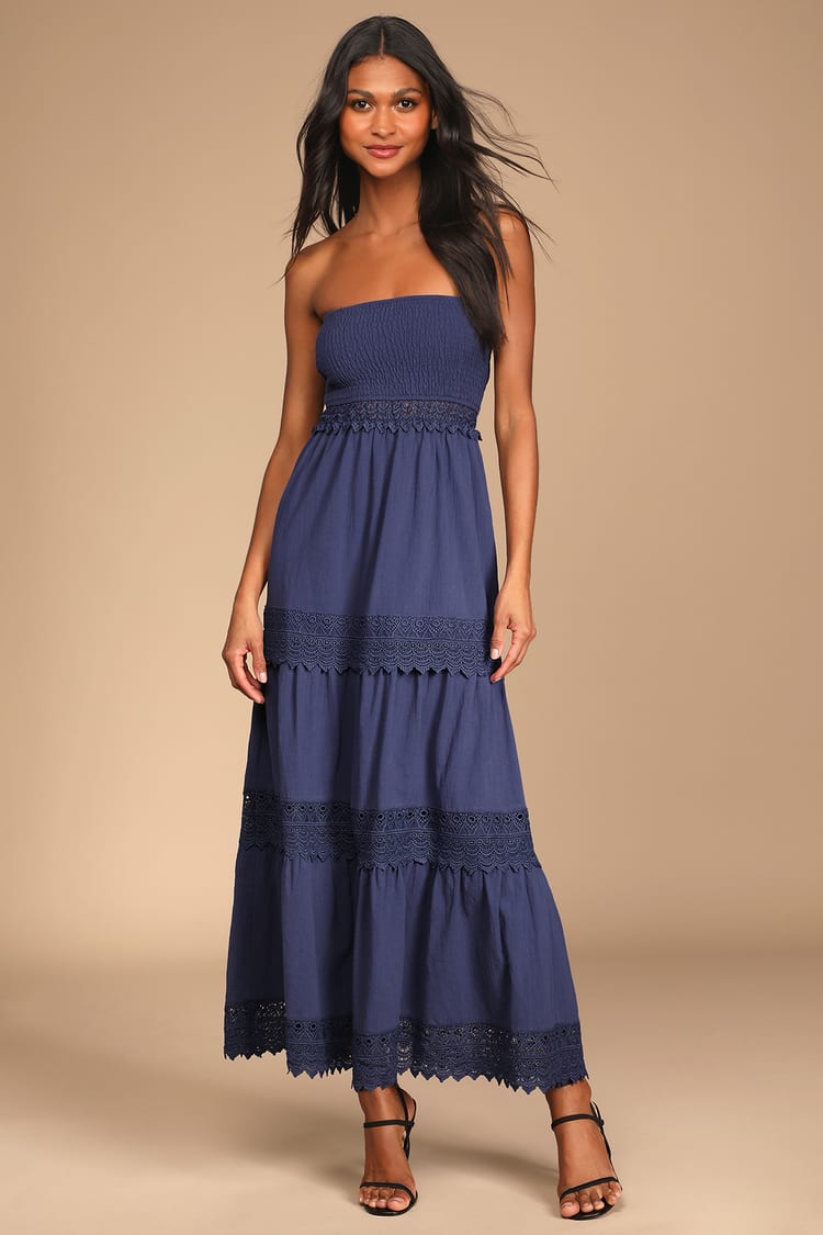 Navy Blue Maxi Dress - Smocked Dress - Tiered Maxi Dress - Lulus
