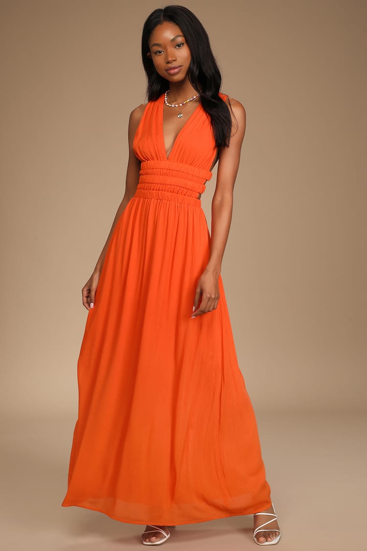 Bright Orange Dress - Cutout Maxi Dress - Low-Cut Maxi Dress - Lulus
