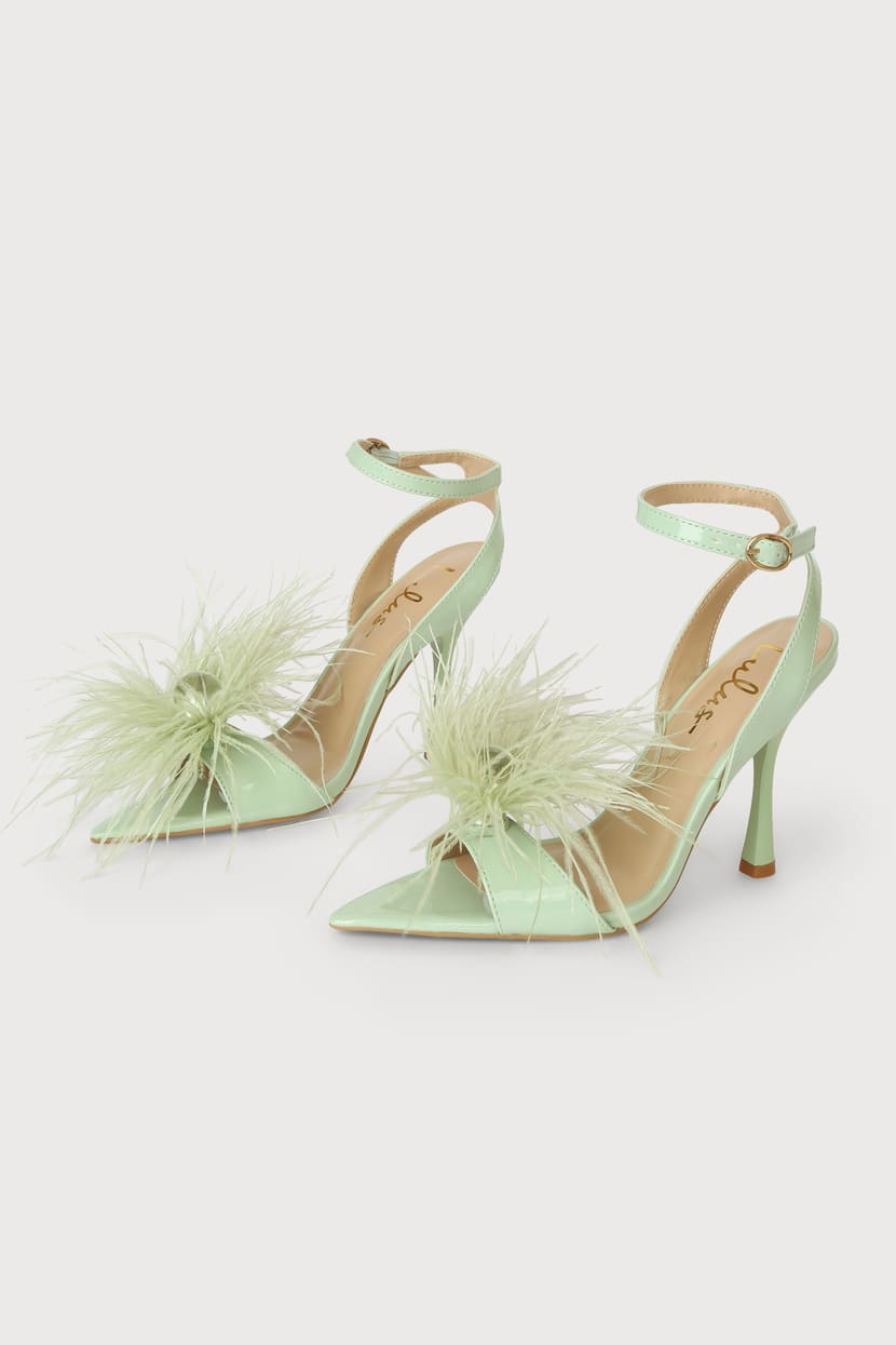 Green Patent Heels - Feather High Heel Sandals - Stiletto Heels - Lulus
