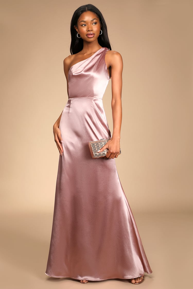 Mauve Maxi Dress - Satin Maxi Gown - One-Shoulder Dress - Lulus