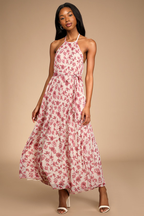 Floral pleated maxi dress sale