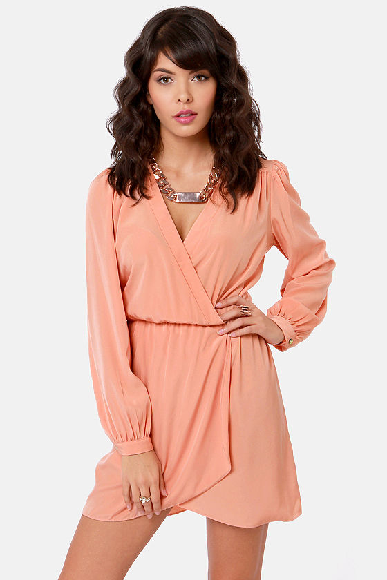 peach wrap dress