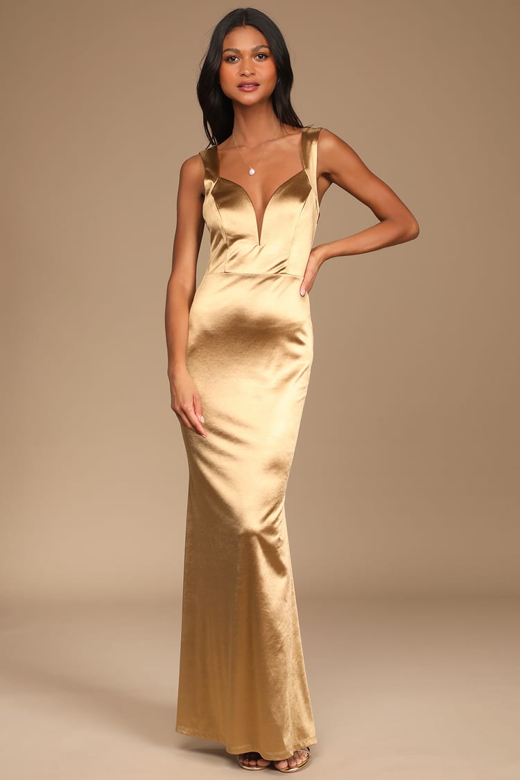 Gold Maxi Dress - Mermaid Maxi Dress - Plunge Dress - Prom Dress - Lulus