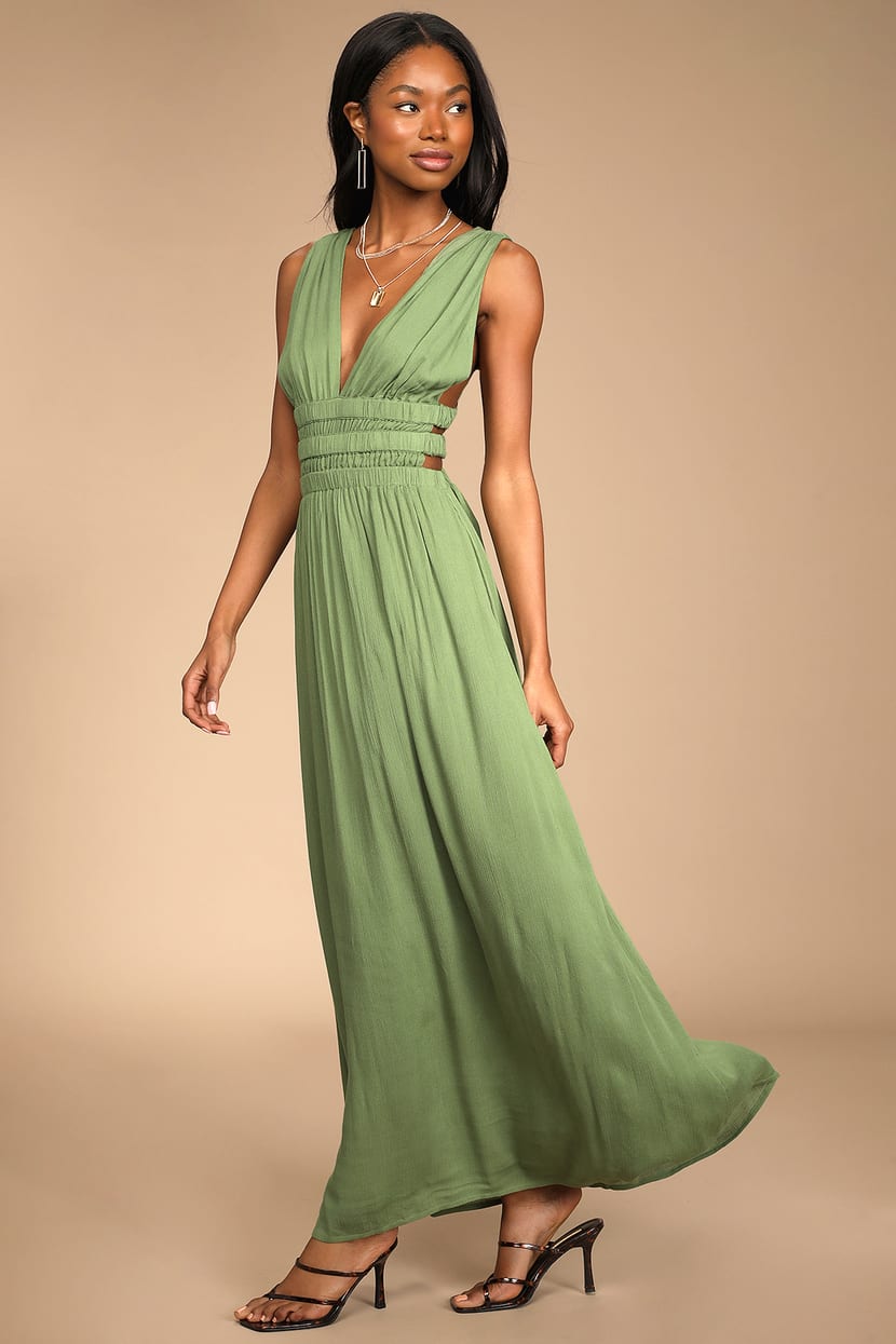 Olive Green Dress - Cutout Maxi Dress - Low-Cut Maxi Dress - Lulus