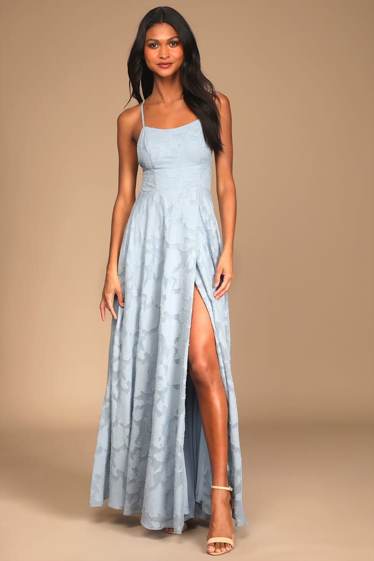 Slate Blue Maxi Dress - Burnout Floral Dress - A-Line Maxi Dress - Lulus