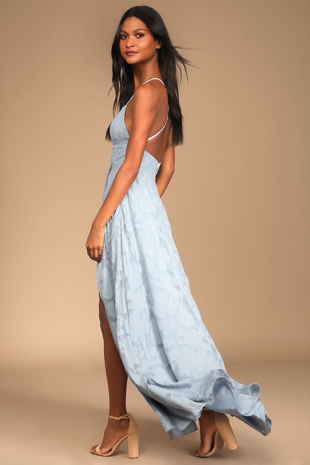Slate Blue Maxi Lulus Floral Dress Dress - Maxi - Burnout - Dress A-Line