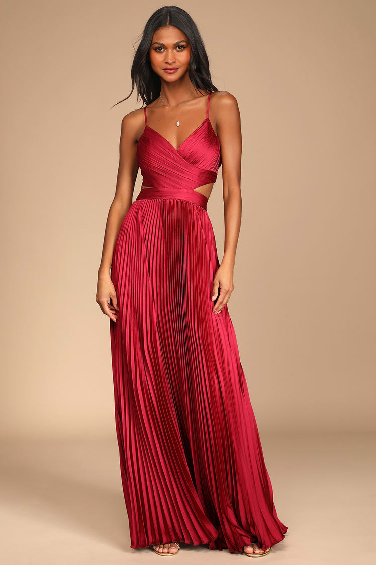 Wine Red Maxi Dress - Pleated Maxi Dress - Cutout Dress - Lulus