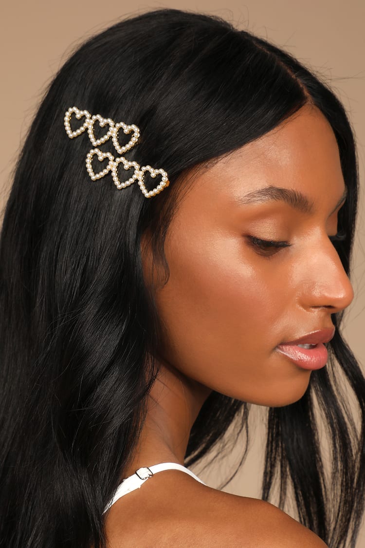 Gold Hair Pin Set - Pearl Heart Hair Clips - Faux Pearl Hair Pins - Lulus