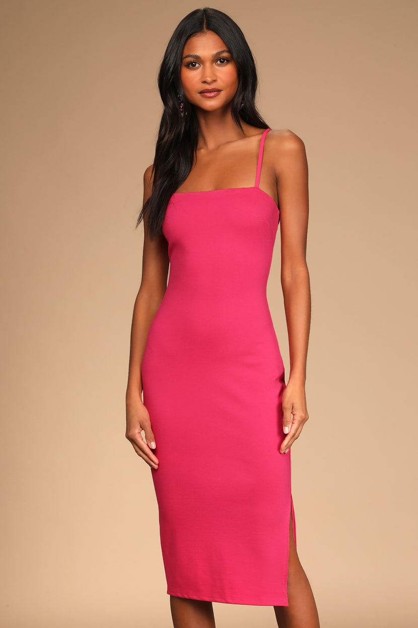 Sexy Hot Pink Dress - Bodycon Dress - Midi Dress - Dress - Lulus
