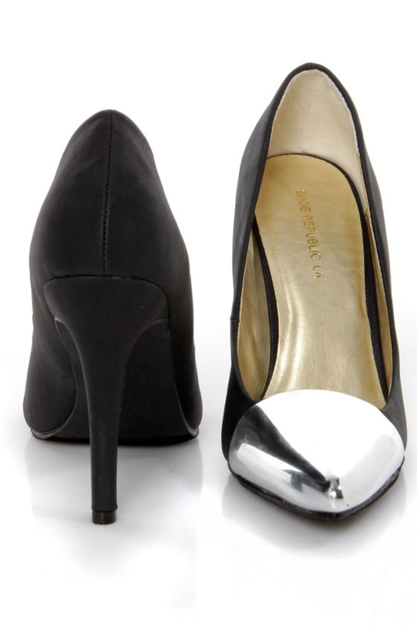 Shoe Republic LA Latin Black and Silver Cap-Toe Pointed Pumps - $37.00 -  Lulus
