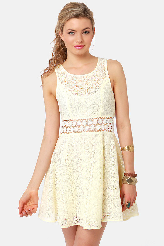 Cute Cream Dress - Lace Dress - Cutout Dress - Skater Dress - $51.00 ...
