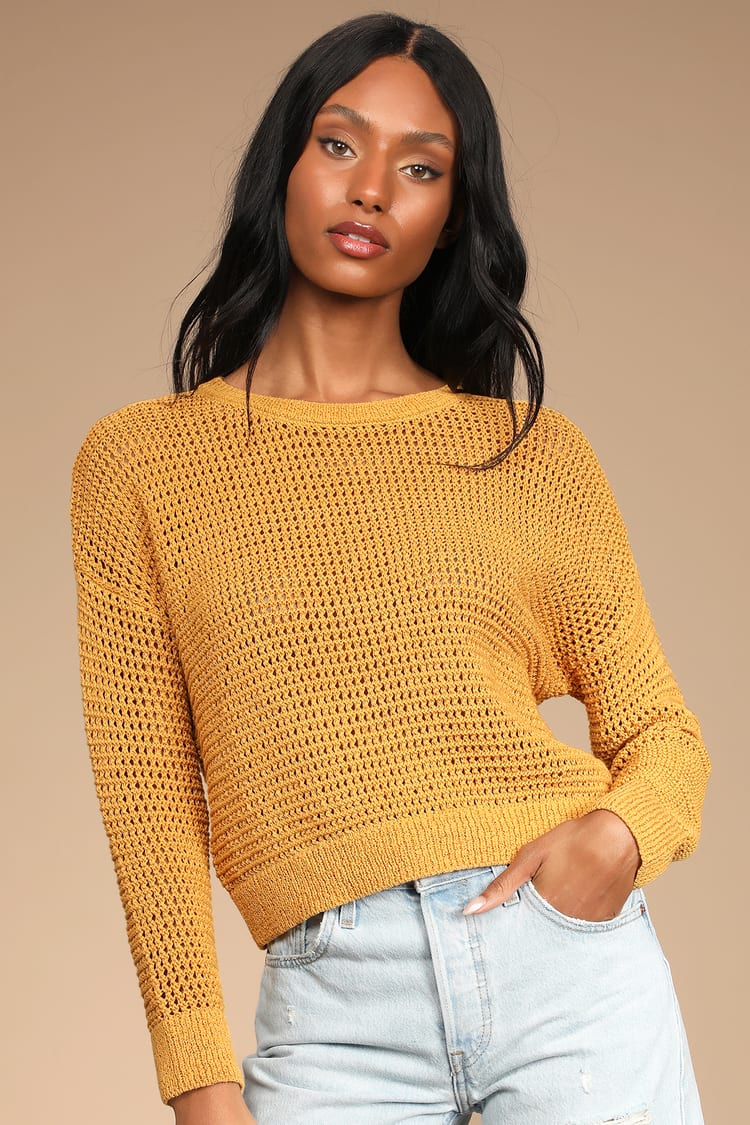 Mustard Yellow Sweater - Loose Knit Sweater - Crew Neck Sweater - Lulus