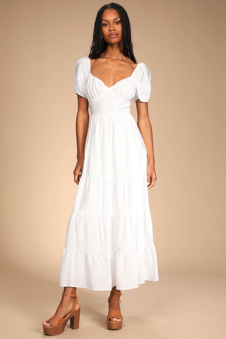 White Maxi Dress - Puff Sleeve Dress - Tiered Maxi Dress - Lulus