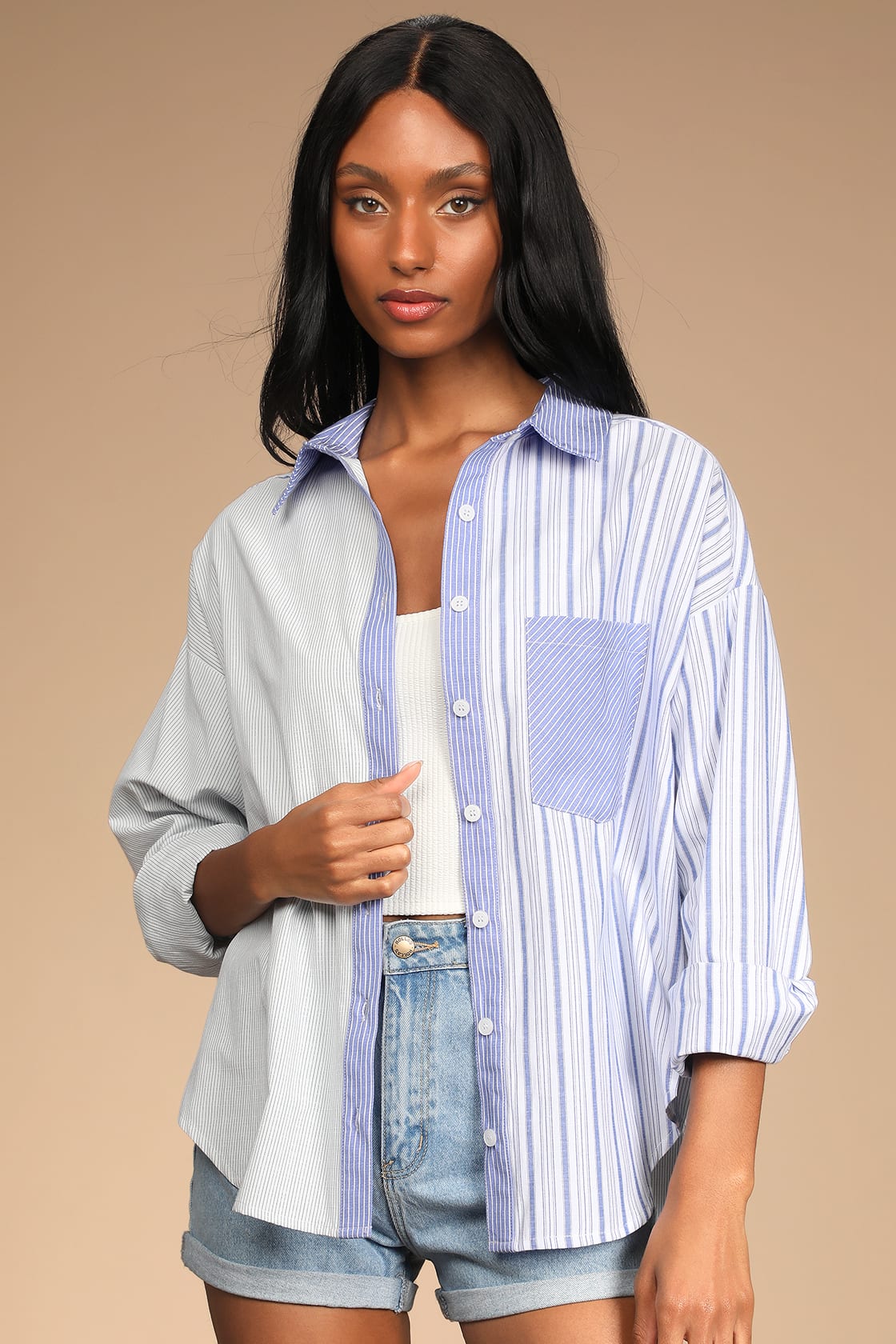 White Chambray Top - Button-Up Top - Chambray Long Sleeve Top - Lulus
