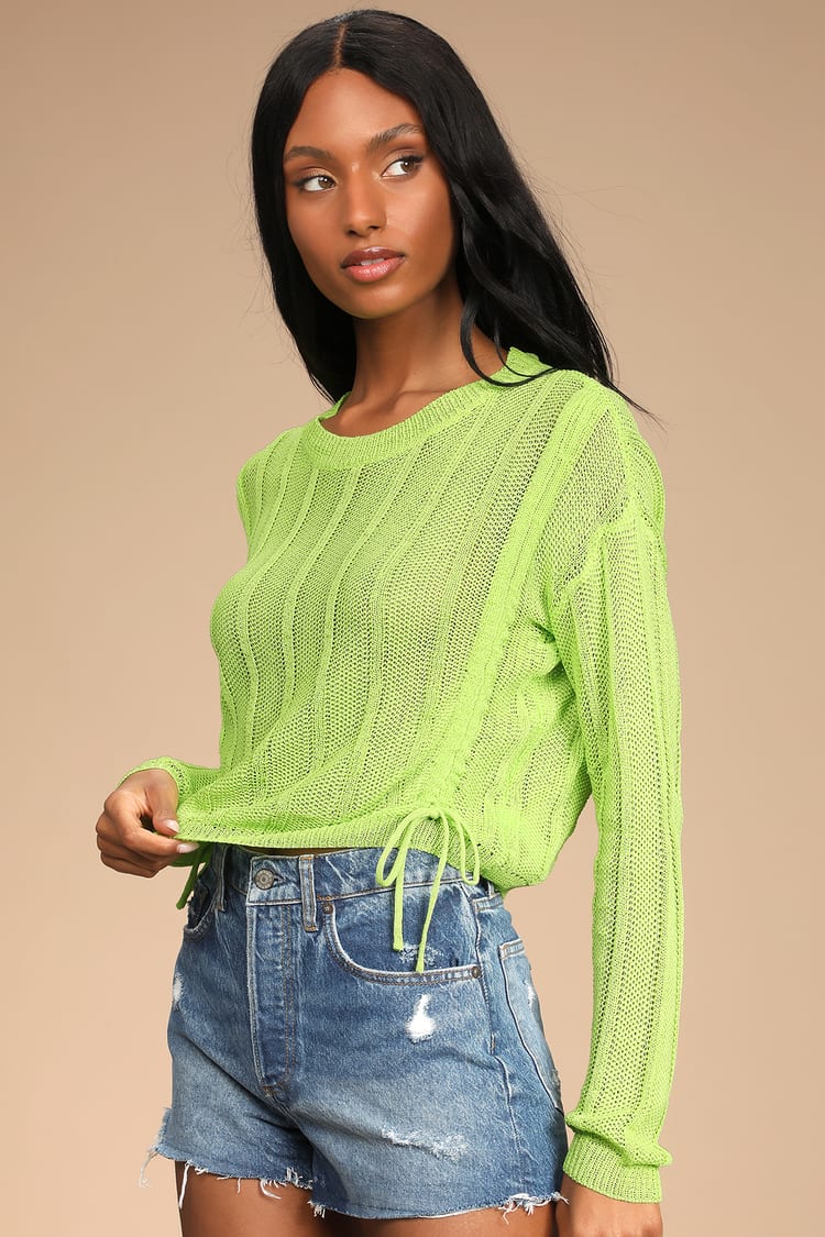Bright Green Sweater - Ruched Sweater - Drawstring Knit Sweater - Lulus