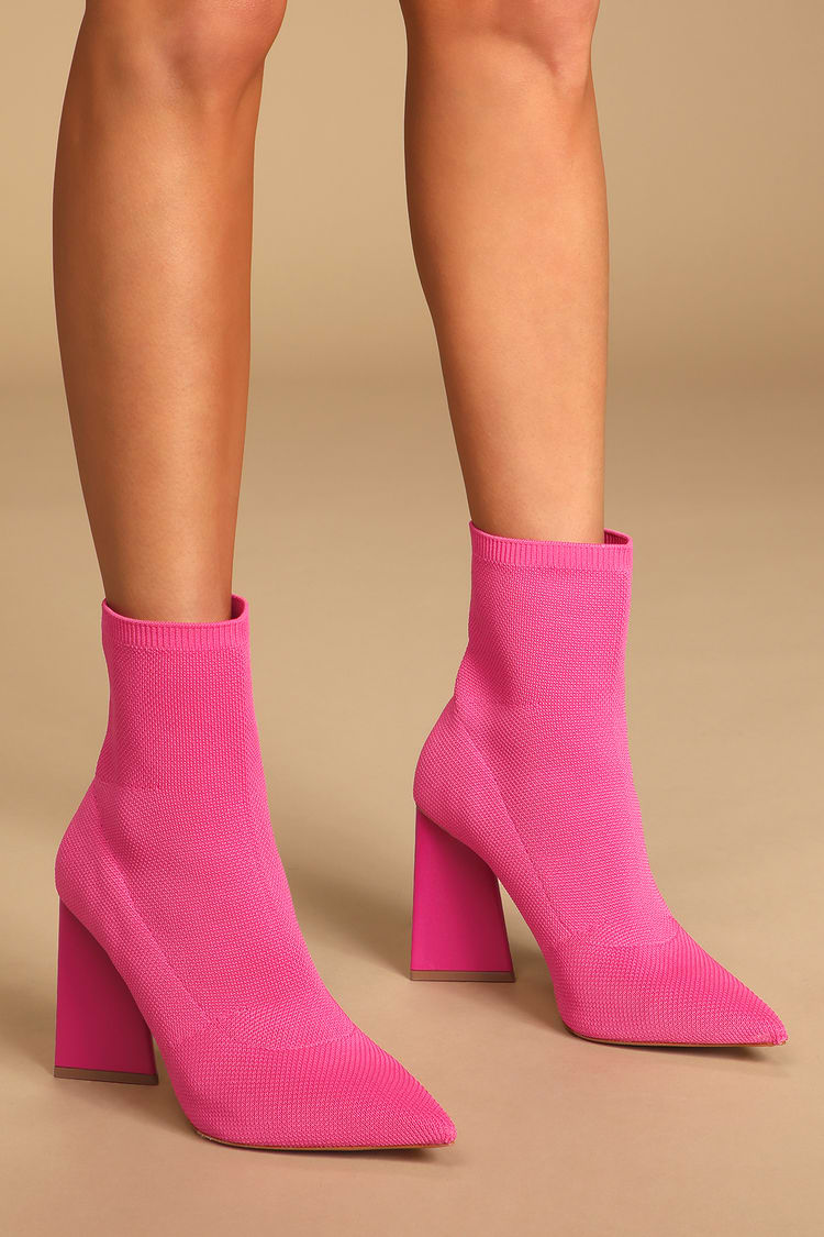 Schutz Marila Pink Booties - Hot Pink Booties - Knit Booties - Lulus