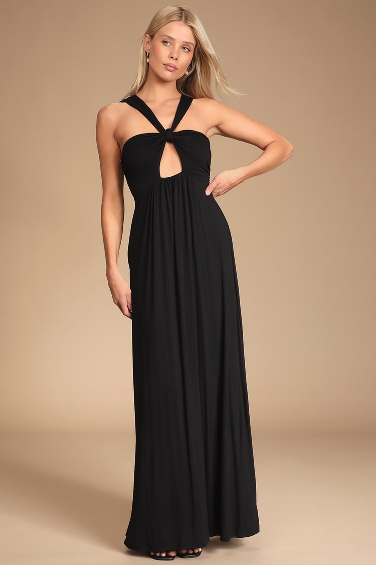 Black Maxi Dress - Jersey Halter Dress - Cutout Maxi Dress - Lulus
