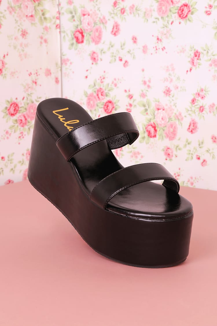 Black Wedge Sandals - Platform Sandals - Slide-On Sandals - Lulus