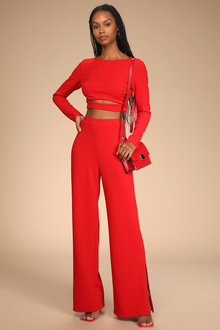 Red Two-Piece Jumpsuit - Long Sleeve Jumpsuit - Two-Piece Set - Lulus