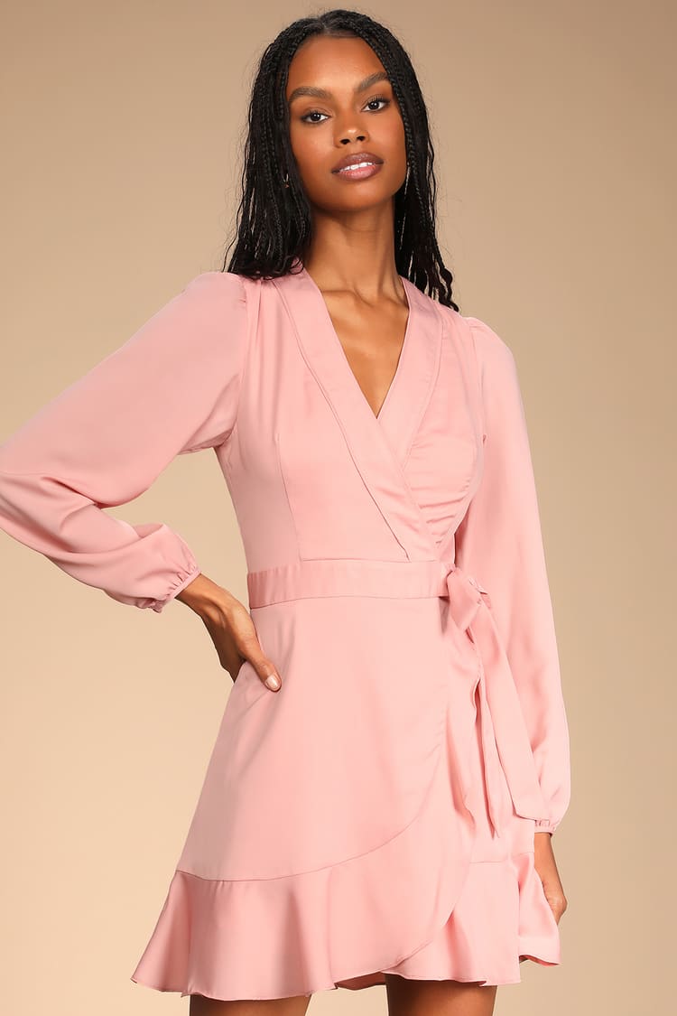 Blush Pink Dress - Faux-Wrap Dress - Mini Dress - Side Tie Dress - Lulus
