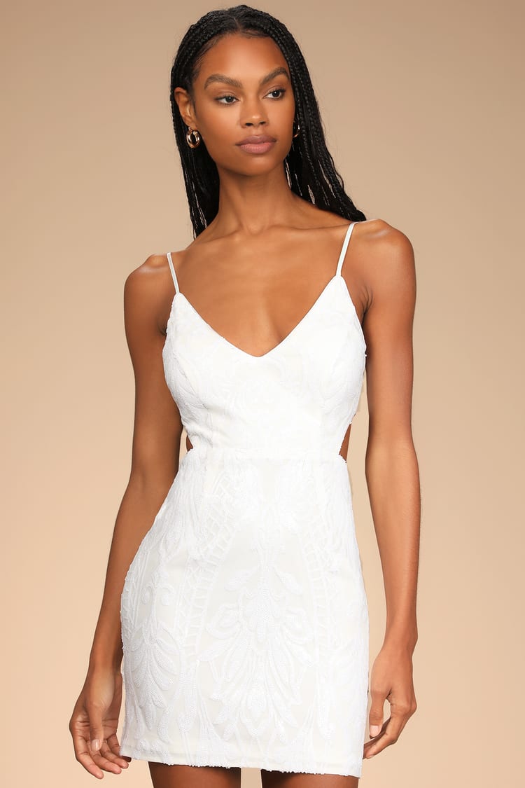 White Sequin Dress - LWD - Sequin Bodyco Dress - Cutout Dress - Lulus