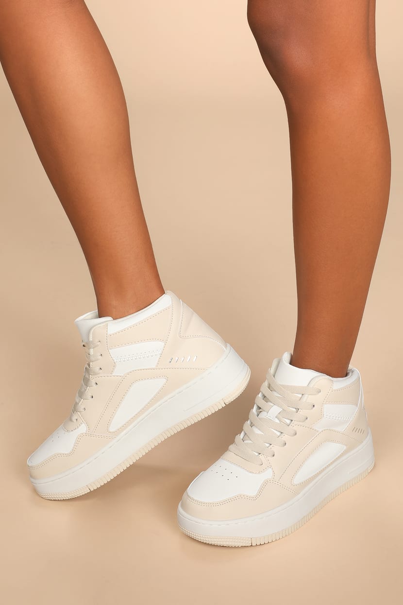 Beige and White Sneakers - Platform Shoes - Color Block Sneakers - Lulus
